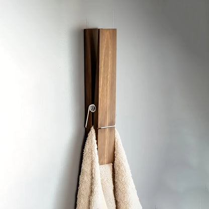 Large Wooden Wall Mounted Towel Rack Wooden Giant Towel Clip Bathroom Room Decor Rustic Wooden Clothes Hook