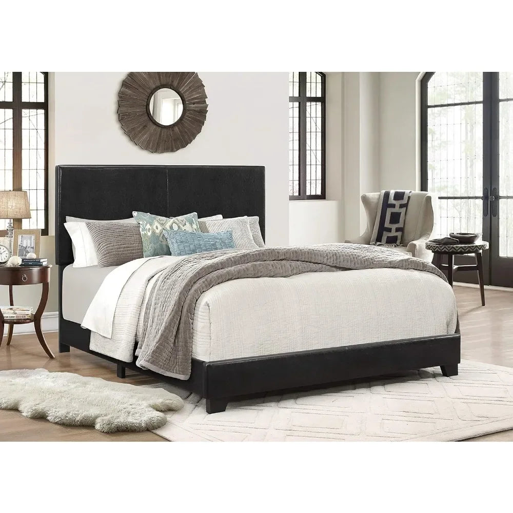 Upholstered Panel Bed in Black King Size Bed Frame Queen Bedroom Furniture Home