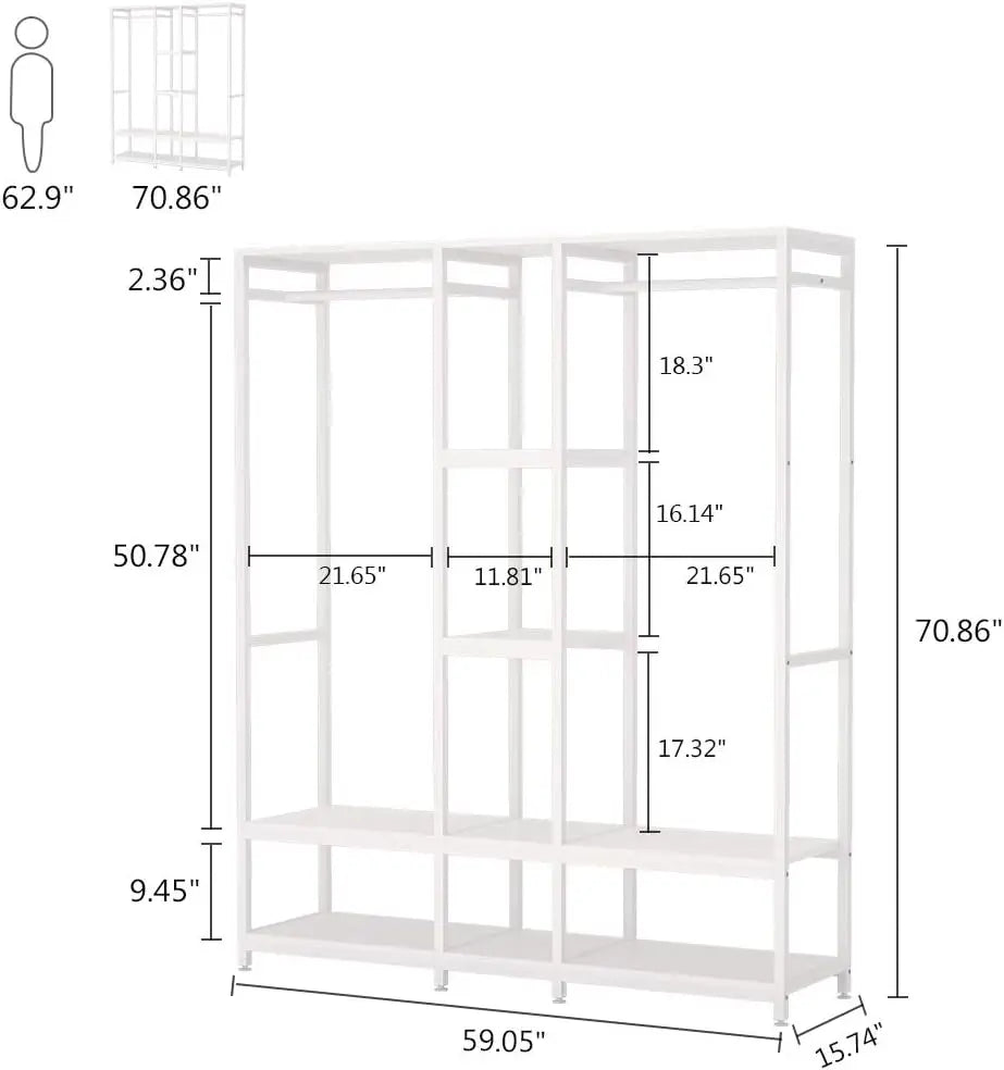 Double Rod Free standing Closet Organizer, Heavy Duty Clothes Closet Storage with Shelves