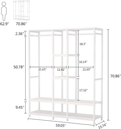 Double Rod Free standing Closet Organizer, Heavy Duty Clothes Closet Storage with Shelves