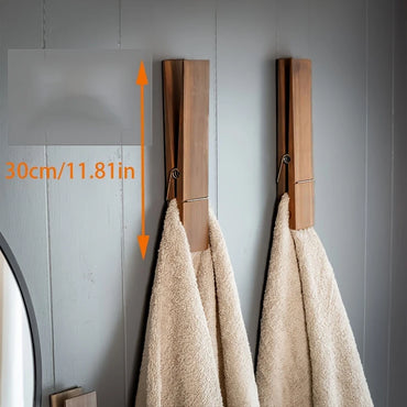 Large Wooden Wall Mounted Towel Rack Wooden Giant Towel Clip Bathroom Room Decor Rustic Wooden Clothes Hook
