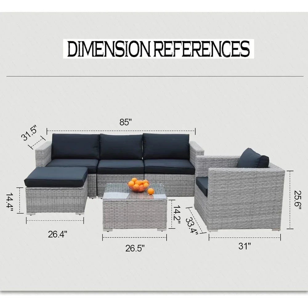 Furniture Set PE Gray Rattan Wicker Sectional Outdoor Sofa Set Outside Couch