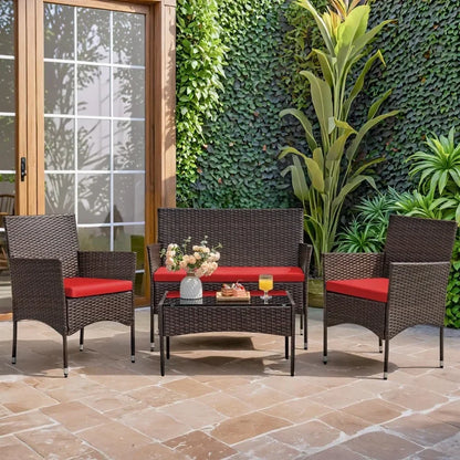 4 Pieces Patio Rattan Chair Wicker, Outdoor Indoor Use Backyard Porch Garden Poolside