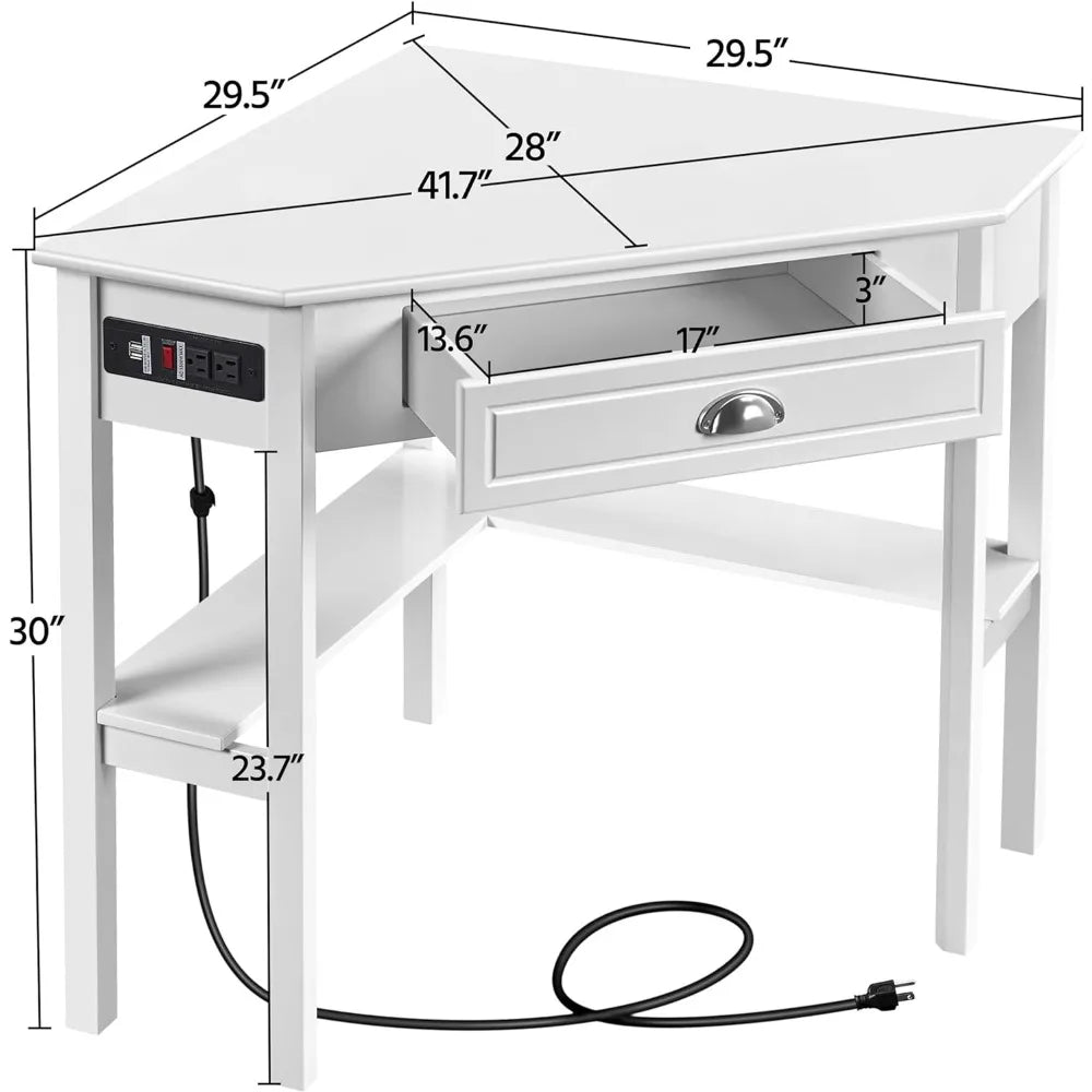 Home Office Furniture Set, L Shaped Computer Corner Desk with Outlets and USB Ports