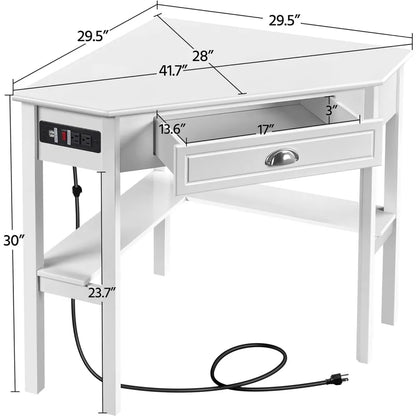 Home Office Furniture Set, L Shaped Computer Corner Desk with Outlets and USB Ports