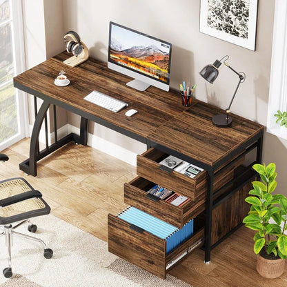 Computer Desk,Desk with Reversible Drawers, Industrial Study Writing Table Workstation