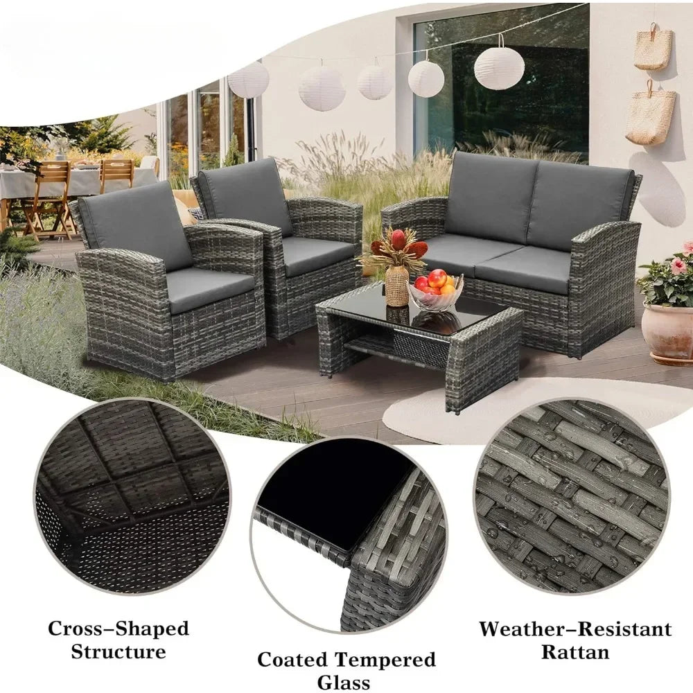 4 Piece Outdoor Patio Furniture Sets, Wicker Conversation Sets