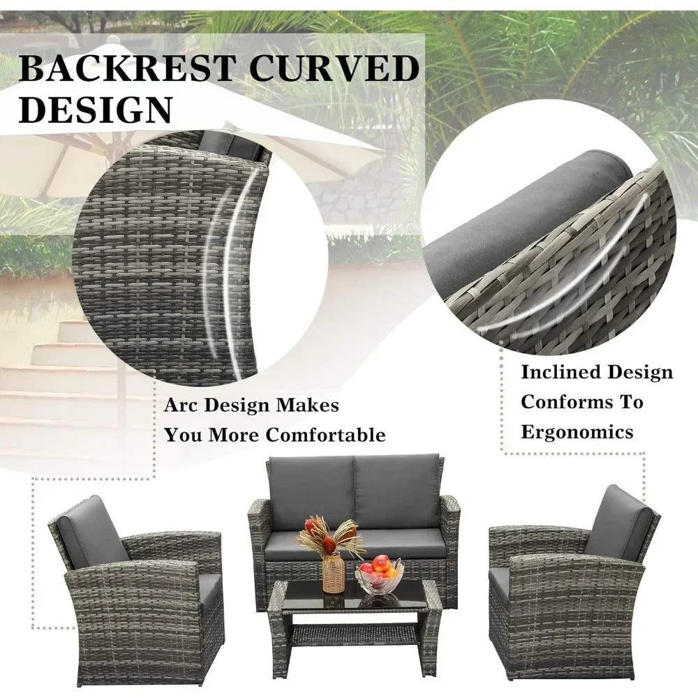 4 Piece Outdoor Patio Furniture Sets, Wicker Conversation Sets