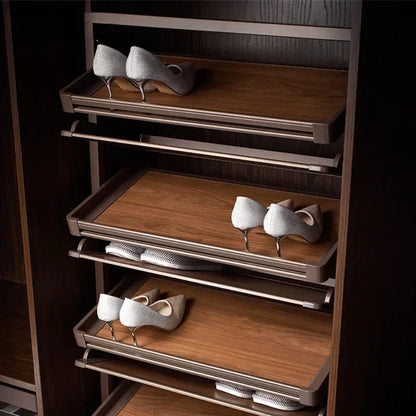Wooden Cloakroom 360-degree Shoe Cabinet Shelf Swivel Multifunctional Telescopic Shoe Rack