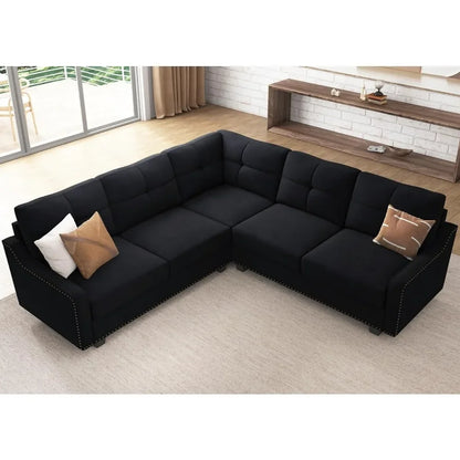 Convertible Sectional Sofa Velvet L Shaped Couch Reversible 4 Seat