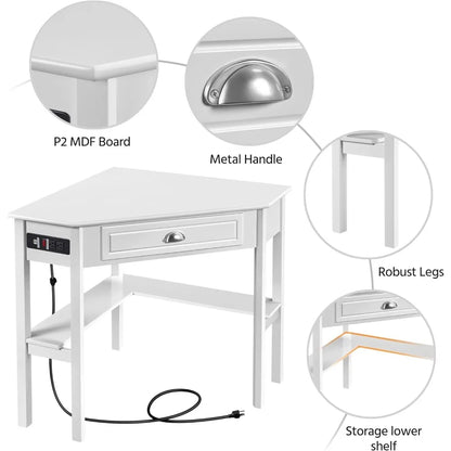 Home Office Furniture Set, L Shaped Computer Corner Desk with Outlets and USB Ports