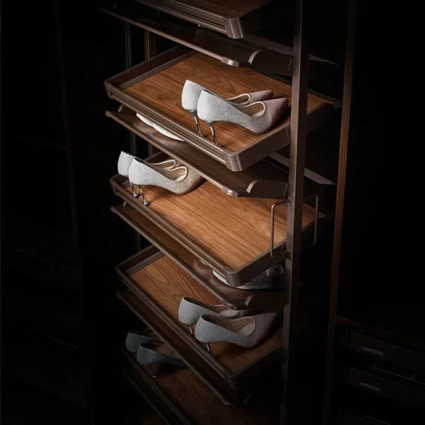 Wooden Cloakroom 360-degree Shoe Cabinet Shelf Swivel Multifunctional Telescopic Shoe Rack