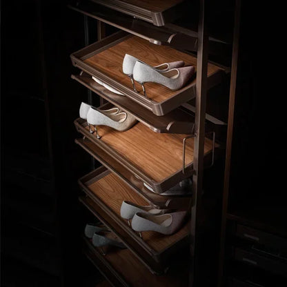 Wooden Cloakroom 360-degree Shoe Cabinet Shelf Swivel Multifunctional Telescopic Shoe Rack
