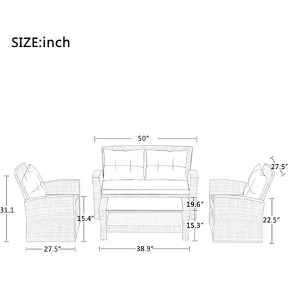 4 Piece 4 Pcs Furniture Set Outdoor Small Conversation All Weather