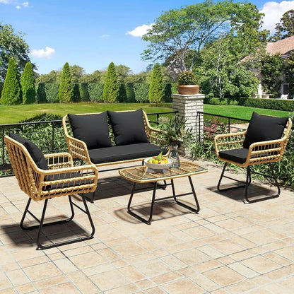 4-Piece Patio Furniture Wicker Outdoor Bistro Set