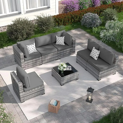 Patio Furniture Set,Outdoor Wicker Furniture Couch Set, 7-Pieces Outdoor Sectional Sofa