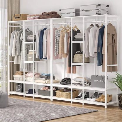 Double Rod Free standing Closet Organizer, Heavy Duty Clothes Closet Storage with Shelves