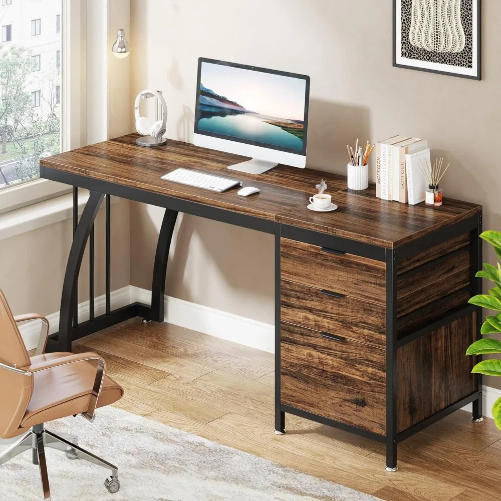 Computer Desk,Desk with Reversible Drawers, Industrial Study Writing Table Workstation