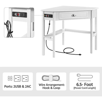 Home Office Furniture Set, L Shaped Computer Corner Desk with Outlets and USB Ports