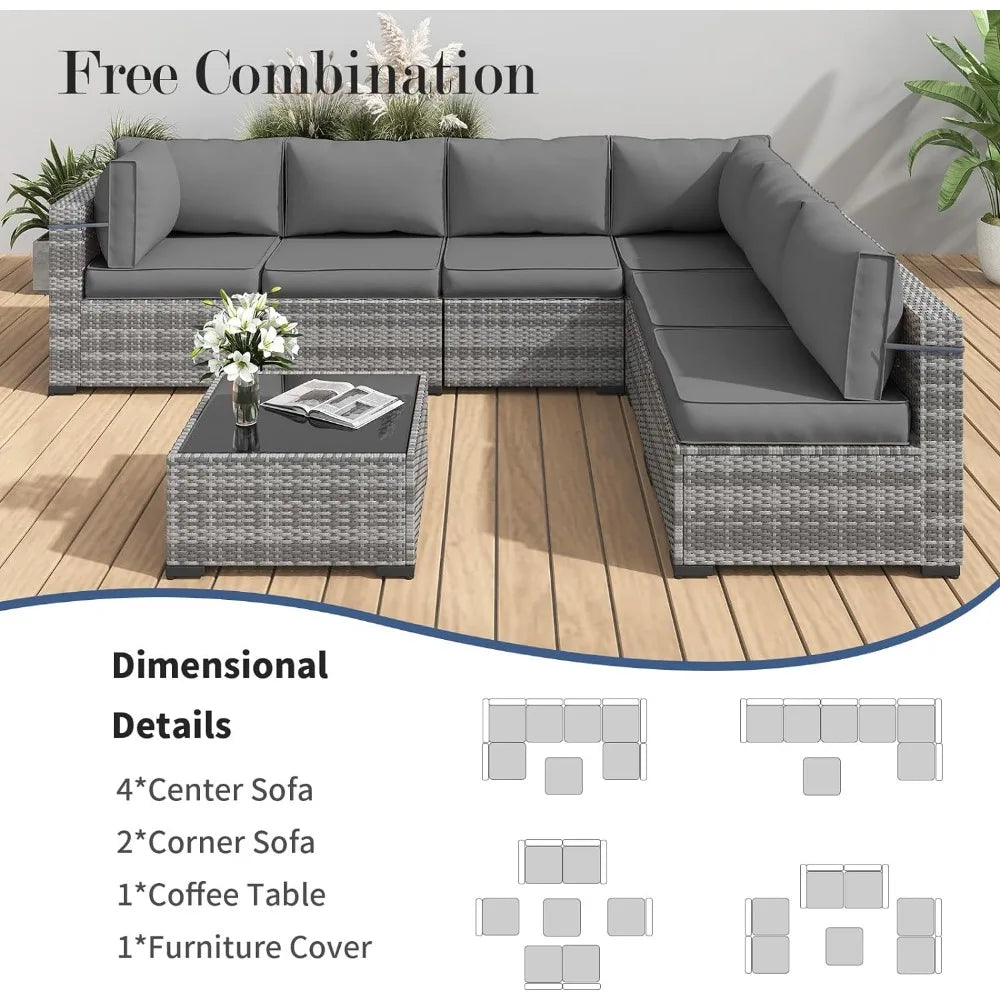 Patio Furniture Set,Outdoor Wicker Furniture Couch Set, 7-Pieces Outdoor Sectional Sofa