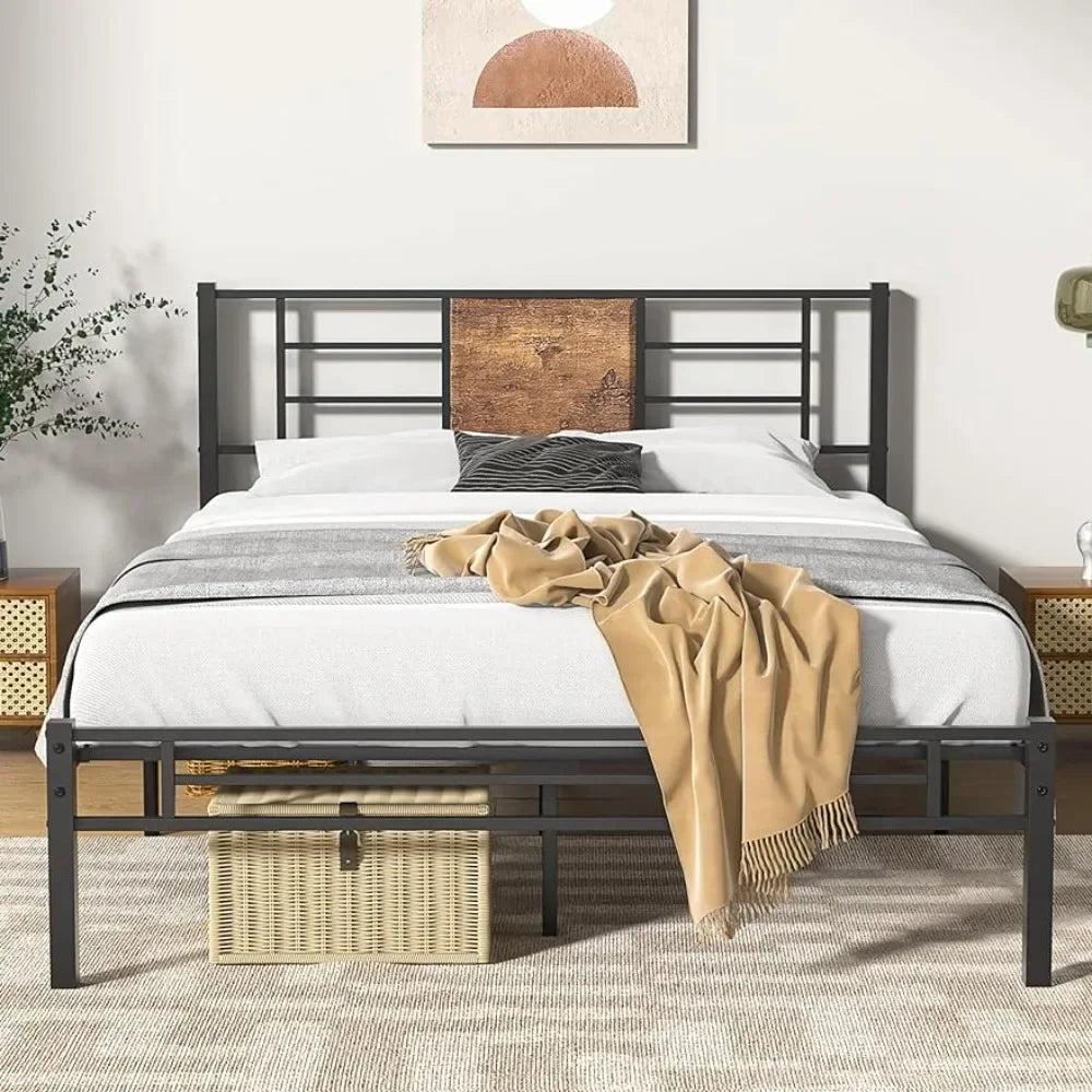 Full Size Bed Frame with Headboard, Heavy beds Platform Steel Slats Support