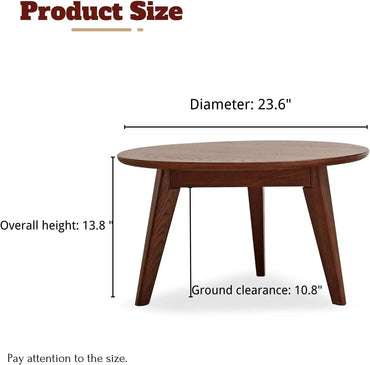 Solid Oak Wood Mini Coffee Table 100% FAS - Natural Walnut Finish Round