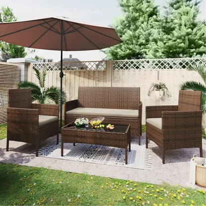 Patio Furniture 4 Pieces Conversation Sets Outdoor Wicker Rattan Chairs