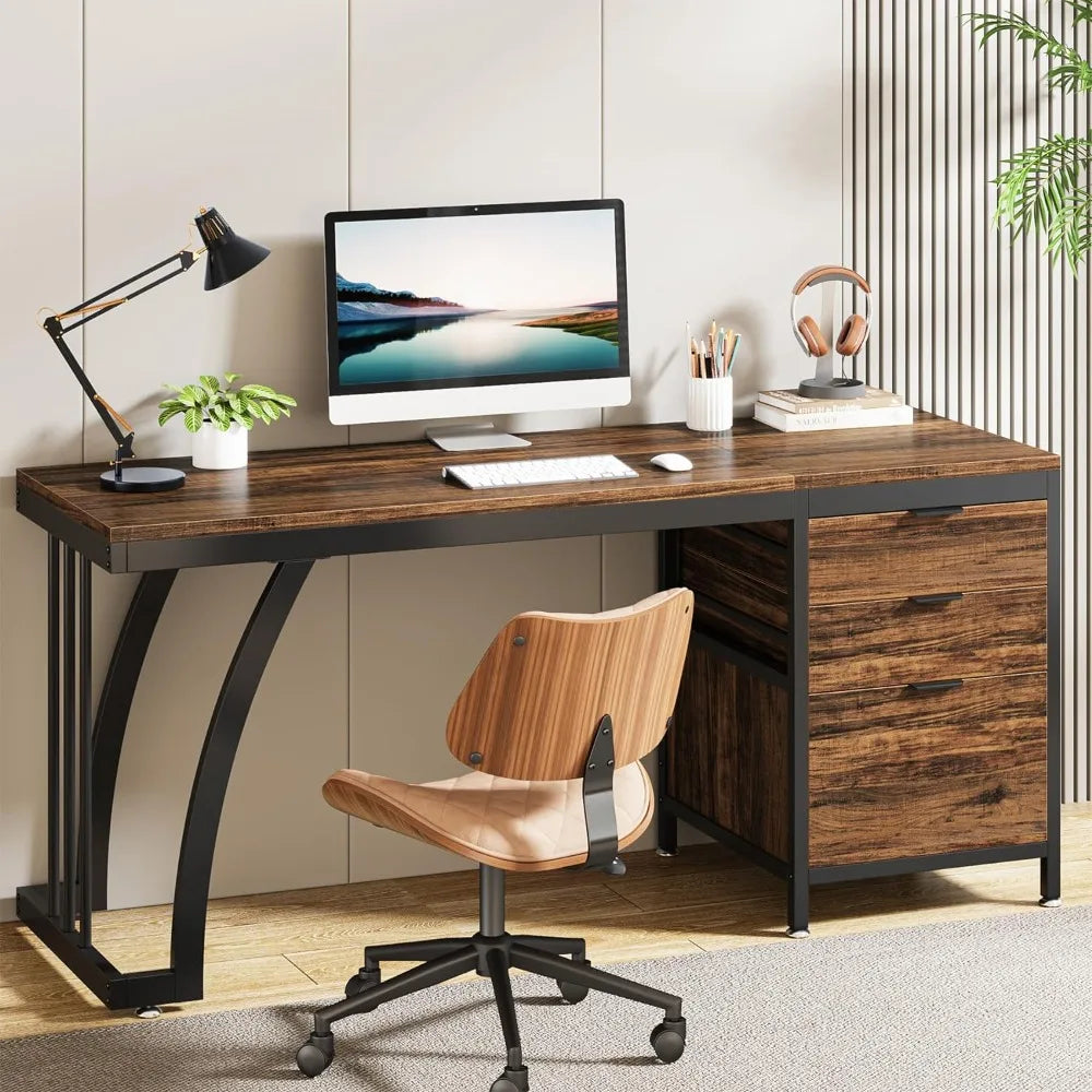 Computer Desk,Desk with Reversible Drawers, Industrial Study Writing Table Workstation